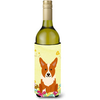 "Caroline's Treasures BB6100LITERK Easter Eggs Corgi Wine Bottle Beverage Insulator Hugger, 750ml, Multicolor"