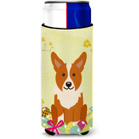 "Caroline's Treasures Easter Eggs Corgi Michelob Ultra Hugger For Slim Cans, Slim Can, Multicolor"