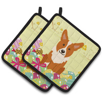 "Caroline's Treasures Easter Eggs Corgi Pair of Pot Holders, 7.5HX7.5W, Multicolor"