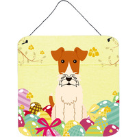 "Caroline's Treasures Easter Eggs Wire Fox Terrier Metal Print, 6 x 6, Multicolor"