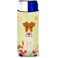 "Caroline's Treasures Easter Eggs Wire Fox Terrier Michelob Ultra Hugger For Slim Cans, Slim Can, Multicolor"