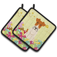 "Caroline's Treasures Easter Eggs Wire Fox Terrier Pair of Pot Holders, 7.5HX7.5W, Multicolor"