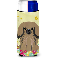 "Caroline's Treasures Easter Eggs Pekingnese Tan Michelob Ultra Hugger For Slim Cans, Slim Can, Multicolor"