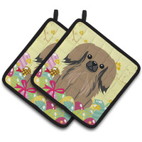 "Caroline's Treasures Easter Eggs Pekingnese Tan Pair of Pot Holders, 7.5HX7.5W, Multicolor"