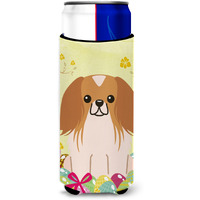"Caroline's Treasures Easter Eggs Pekingnese Red White Michelob Ultra Hugger For Slim Cans, Slim Can, Multicolor"