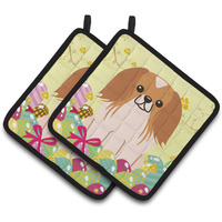 "Caroline's Treasures Easter Pekingnese Red White Pair of Pot Holders, 7.5HX7.5W, Multicolor"