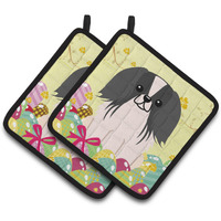"Caroline's Treasures Easter Pekingnese black White Pair of Pot Holders, 7.5HX7.5W, Multicolor"