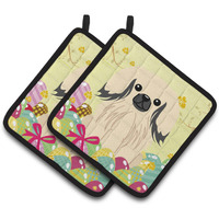 "Caroline's Treasures Easter Eggs Pekingnese Cream Pair of Pot Holders, 7.5HX7.5W, Multicolor"