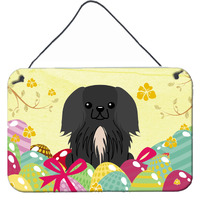 "Caroline's Treasures Easter Eggs Pekingnese Black Metal Print, 8"" H x 12"" W"