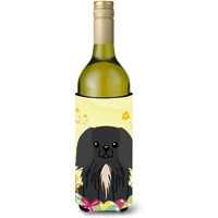 "Caroline's Treasures BB6107LITERK Easter Eggs Pekingnese Black Wine Bottle Beverage Insulator Hugger, 750ml, Multicolor"