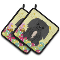 "Caroline's Treasures Easter Eggs Pekingnese black Pair of Pot Holders, 7.5HX7.5W, Multicolor"