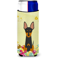 "Caroline's Treasures Easter Eggs English Toy Terrier Michelob Ultra Hugger For Slim Cans, Slim Can, Multicolor"