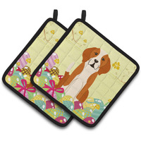 "Caroline's Treasures Easter Eggs English Foxhound Pair of Pot Holders, 7.5HX7.5W, Multicolor"