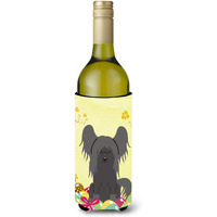 "Caroline's Treasures BB6112LITERK Easter Chinese Crested Black Wine Bottle Beverage Insulator Hugger, 750ml, Multicolor"