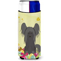 "Caroline's Treasures Easter Eggs Chinese Crested black Michelob Ultra Hugger For Slim Cans, Slim Can, Multicolor"