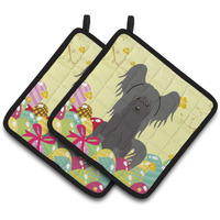 "Caroline's Treasures Easter Chinese Crested black Pair of Pot Holders, 7.5HX7.5W, Multicolor"