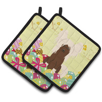 "Caroline's Treasures Easter Chinese Crested Cream Pair of Pot Holders, 7.5HX7.5W, Multicolor"