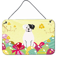 "Caroline's Treasures Easter Eggs White Boxer Cooper Metal Print, 8"" H x 12"" W"