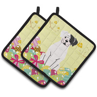 "Caroline's Treasures Easter Eggs White Boxer Cooper Pair of Pot Holders, 7.5HX7.5W, Multicolor"