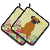 "Caroline's Treasures Easter Eggs Fawn Boxer Pair of Pot Holders, 7.5HX7.5W, Multicolor"