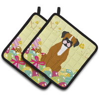 "Caroline's Treasures Easter Eggs Flashy Fawn Boxer Pair of Pot Holders, 7.5HX7.5W, Multicolor"