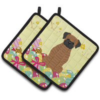 "Caroline's Treasures Easter Eggs Brindle Boxer Pair of Pot Holders, 7.5HX7.5W, Multicolor"