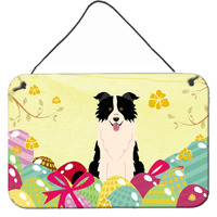"Caroline's Treasures Easter Eggs Border Collie Black White Metal Print, 8""H x 12""W, Multicolor"