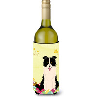 "Caroline's Treasures BB6118LITERK Easter Border Collie Black Wine Bottle Beverage Insulator Hugger, 750ml, Multicolor"