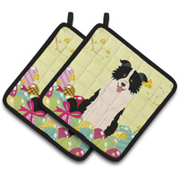"Caroline's Treasures Easter Border Collie black Pair of Pot Holders, 7.5HX7.5W, Multicolor"