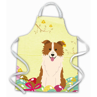 "Caroline's Treasures Easter Eggs Border Collie Red White Apron, Large, Multicolor"