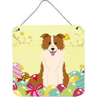 "Caroline's Treasures Easter Eggs Border Collie Red White Metal Print, 6 x 6, Multicolor"