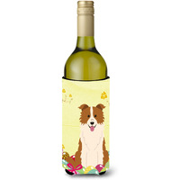 "Caroline's Treasures BB6119LITERK Easter Border Collie Red White Wine Bottle Beverage Insulator Hugger, 750ml, Multicolor"