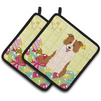 "Caroline's Treasures Easter Border Collie Red White Pair of Pot Holders, 7.5HX7.5W, Multicolor"
