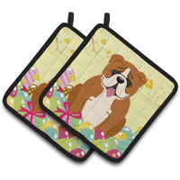 "Caroline's Treasures BB6120PTHD Easter English Bulldog Red Pair of Pot Holders, 7.5"" x 7.5"", Multicolor"