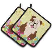 "Caroline's Treasures Easter English Bulldog Brindle Pair of Pot Holders, 7.5HX7.5W, Multicolor"