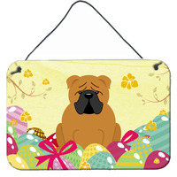 "Caroline's Treasures Easter Eggs English Bulldog Red Metal Print, 8""H x 12""W, Multicolor"