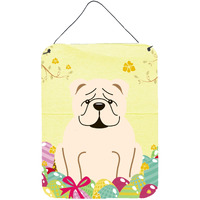 "Caroline's Treasures Easter Eggs English Bulldog White Metal Print, 16 x 12, Multicolor"
