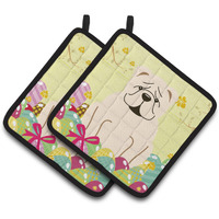 "Caroline's Treasures Easter English Bulldog White Pair of Pot Holders, 7.5HX7.5W, Multicolor"