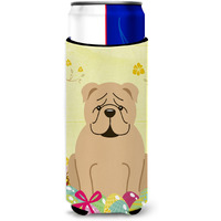 "Caroline's Treasures Easter Eggs English Bulldog Fawn Michelob Ultra Hugger For Slim Cans, Slim Can, Multicolor"