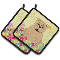 "Caroline's Treasures BB6124PTHD Easter English Bulldog Fawn Pair of Pot Holders, 7.5"" x 7.5"", Multicolor"