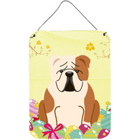 "Caroline's Treasures Easter Eggs English Bulldog Fawn White Metal Print, 16 x 12, Multicolor"