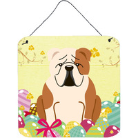 "Caroline's Treasures Easter Eggs English Bulldog Fawn White Metal Print, 6 x 6, Multicolor"