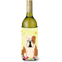 "Caroline's Treasures BB6125LITERK Easter English Bulldog Fawn Wine Bottle Beverage Insulator Hugger, 750ml, Multicolor"
