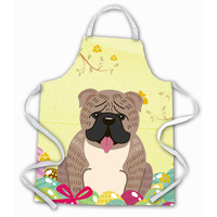 "Caroline's Treasures Easter Eggs English Bulldog Grey Brindle Apron, Large, Multicolor"