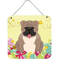 "Caroline's Treasures Eggs Easter English Bulldog Grey Brindle Metal Print, 6 x 6, Multicolor"