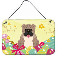 "Caroline's Treasures Easter English Bulldog Grey Brindle Metal Print, 8"" H x 12"" W"