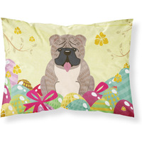 Easter Eggs English Bulldog Grey Brindle  Fabric Standard Pillowcase