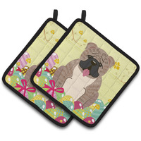 "Caroline's Treasures Easter English Bulldog Pair of Pot Holders, 7.5HX7.5W, Multicolor"