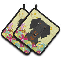 "Caroline's Treasures BB6127PTHD Easter Wire Haired Dachshund Pair of Pot Holders, 7.5"" x 7.5"", Multicolor"