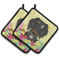 "Caroline's Treasures BB6128PTHD Easter Wire Haired Dachshund Pair of Pot Holders, 7.5"" x 7.5"", Multicolor"